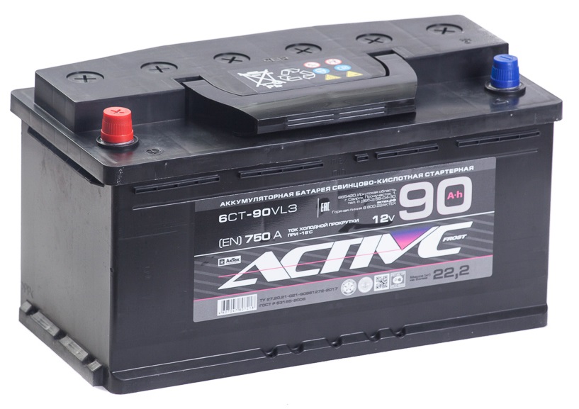 Аккумулятор автомобильный ACTIVE FROST АF 90-3-L 90Ah (п.п.)